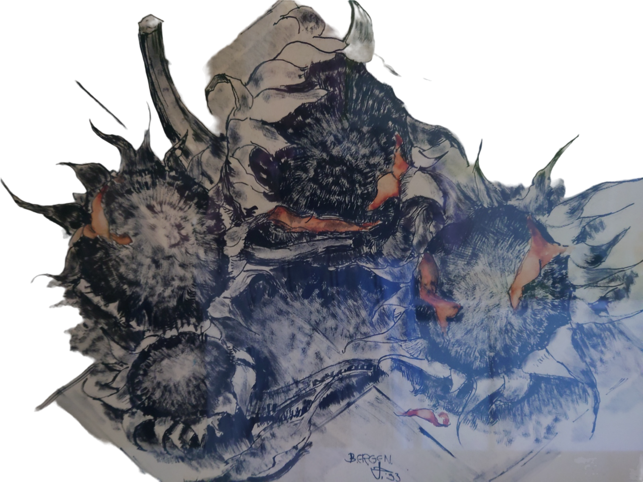 Painting under acrylic glass on bristol sheet signed bergen 1933