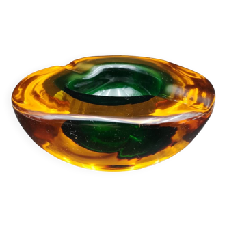 Rare "Multi-Color" Murano Glass Ashtray with Seguso Shell Elements
