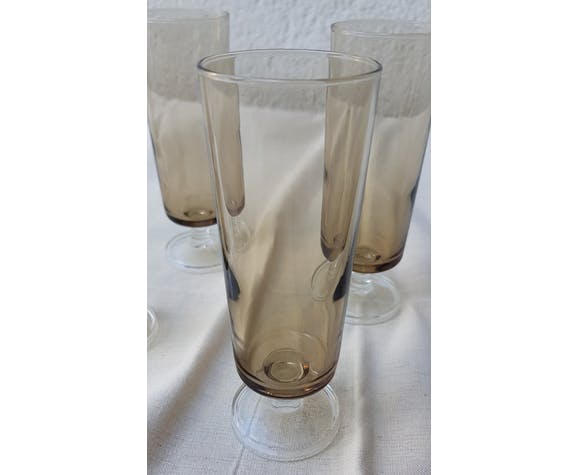 6 smoked glass champagne flutes, 70s