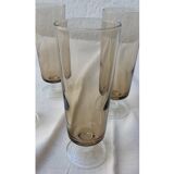 6 smoked glass champagne flutes, 70s