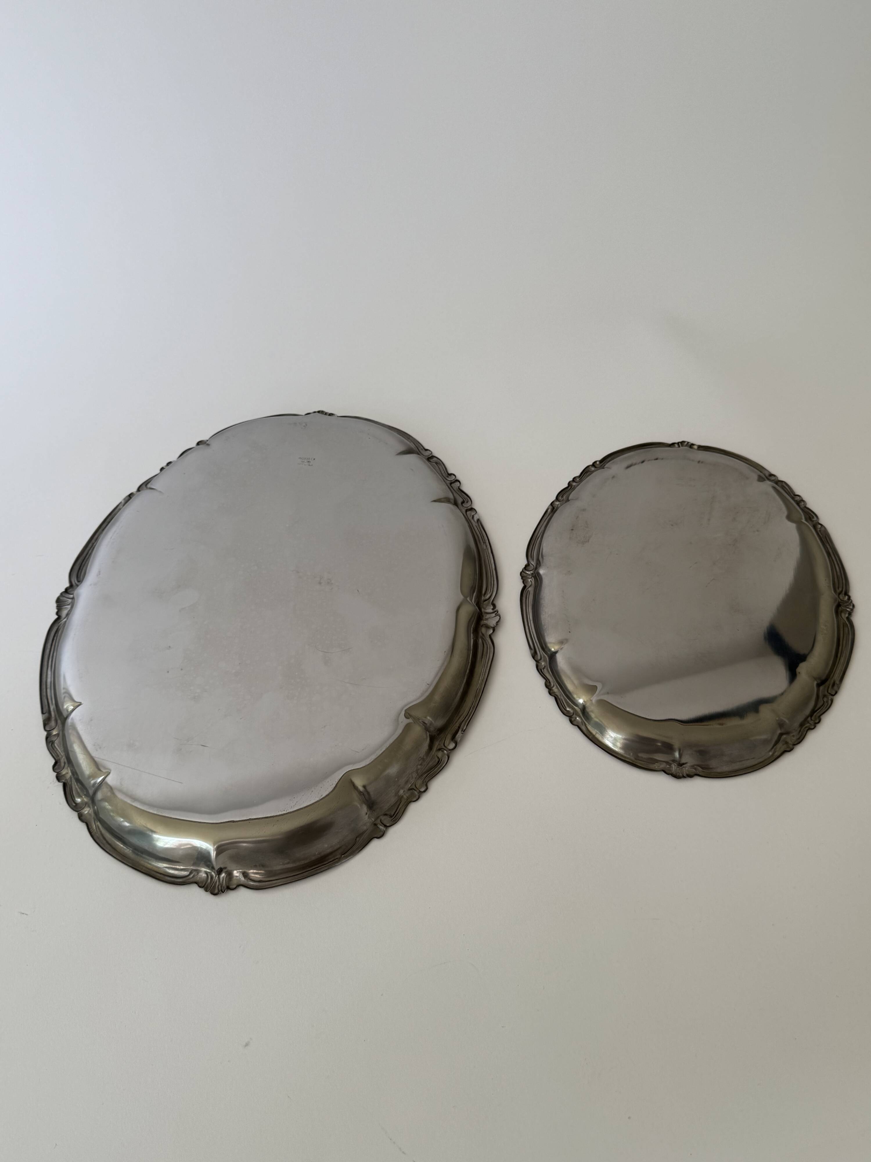 Vintage Baroque Style Italian Stainless Steel Pair of Serving Platters