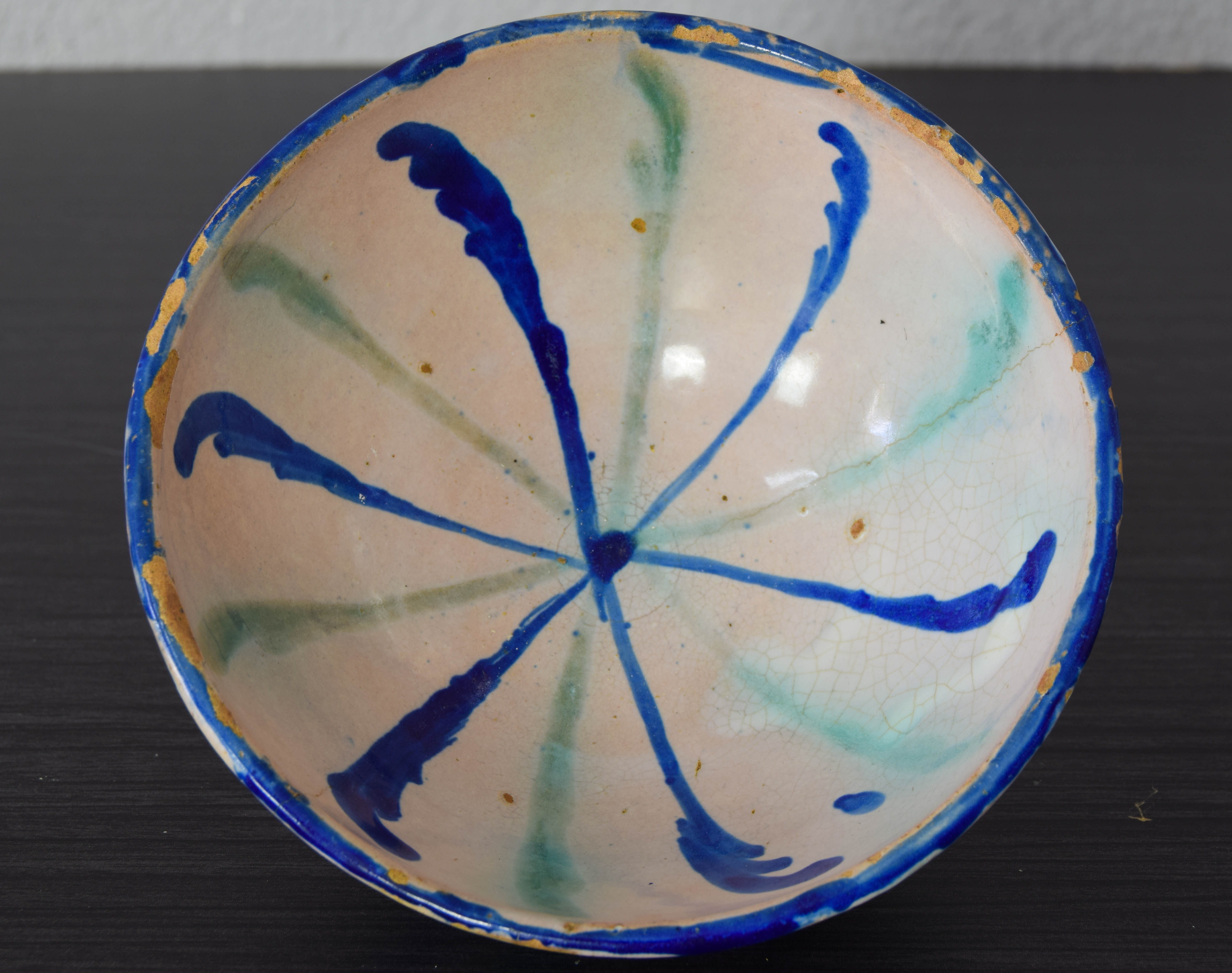 Antique Fajalauza Glazed Terracotta Ceramic Lebrillo Bowl, Granada Spain