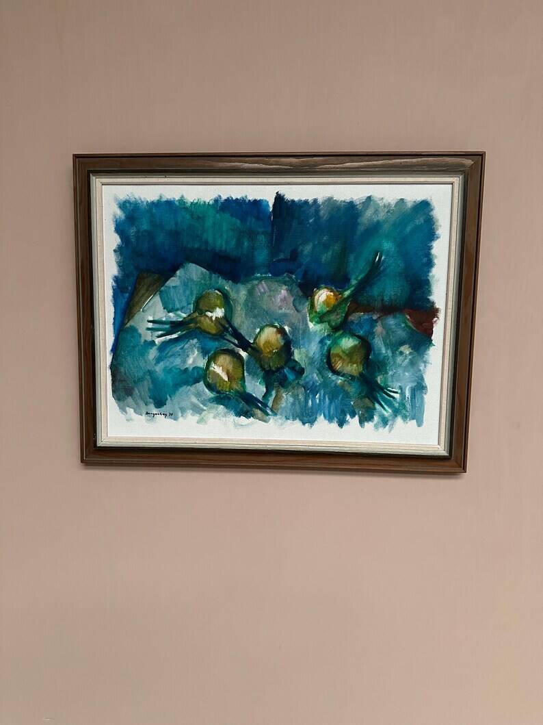 Original Swedish Oil on Canvas – "Abstract Composition" by Bergengren – Signed – Dated 1970 – Framed – 69 × 54 cm (27.2" × 21.3")