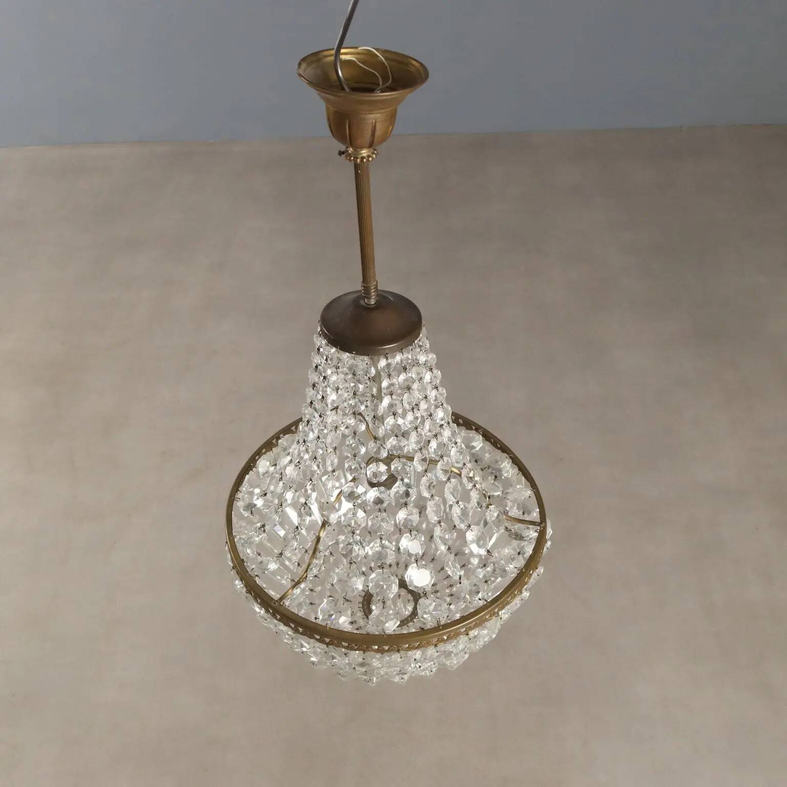 Antique metal and glass chandelier, Italy, 19th century