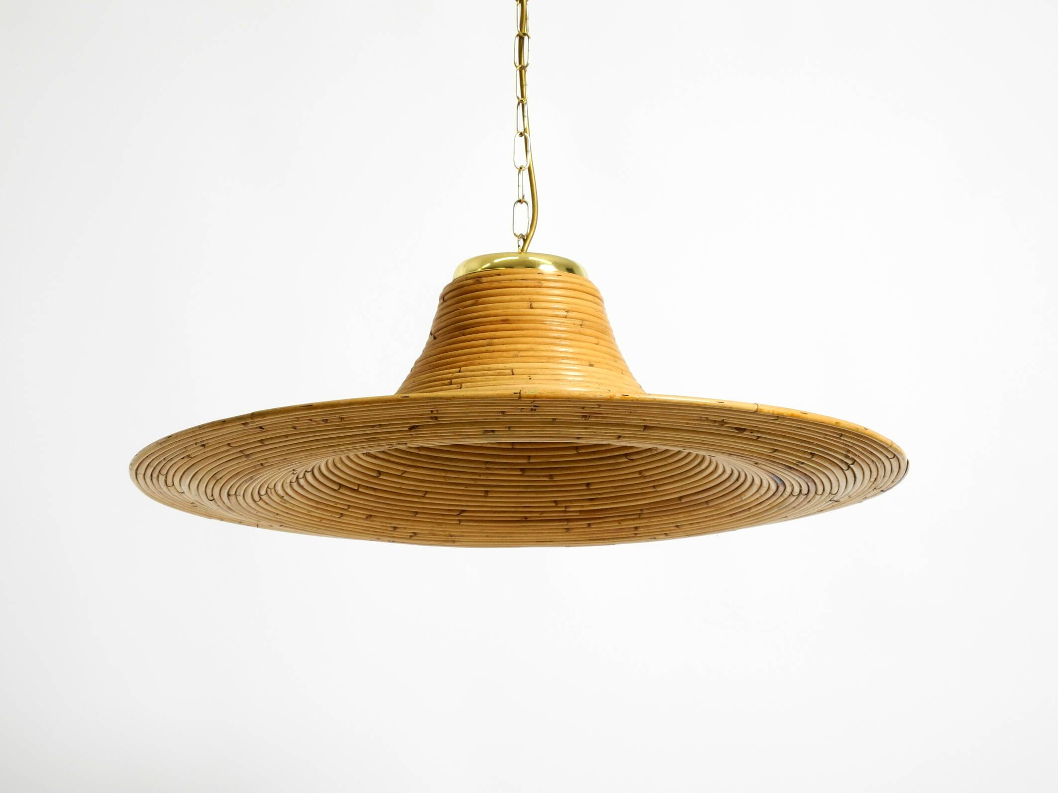 Beautiful, large Italian 1970s bright bamboo wood ceiling pendant lamp