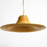 Beautiful, large Italian 1970s bright bamboo wood ceiling pendant lamp