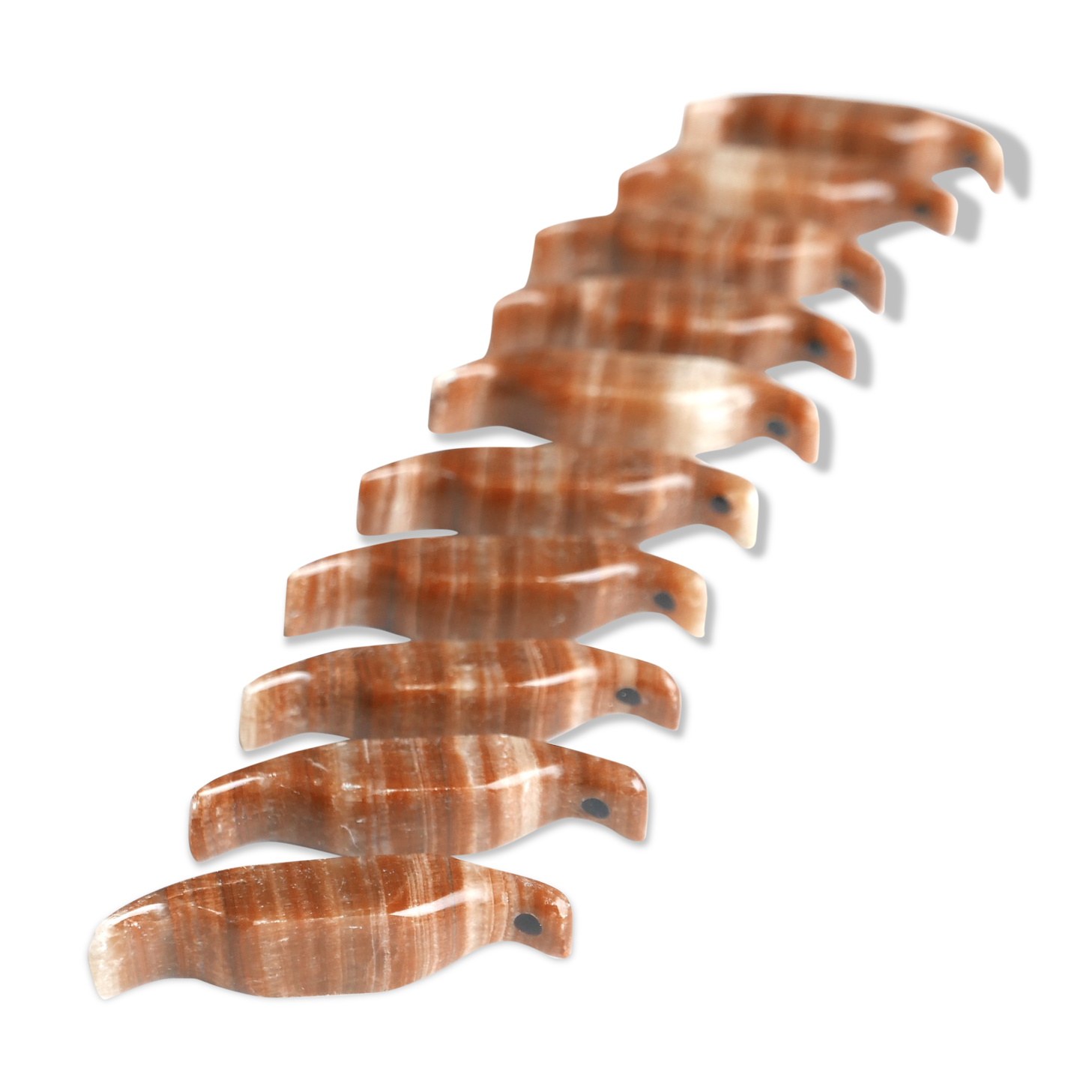 Set of 10 door knives "birds" in albatre, 60s