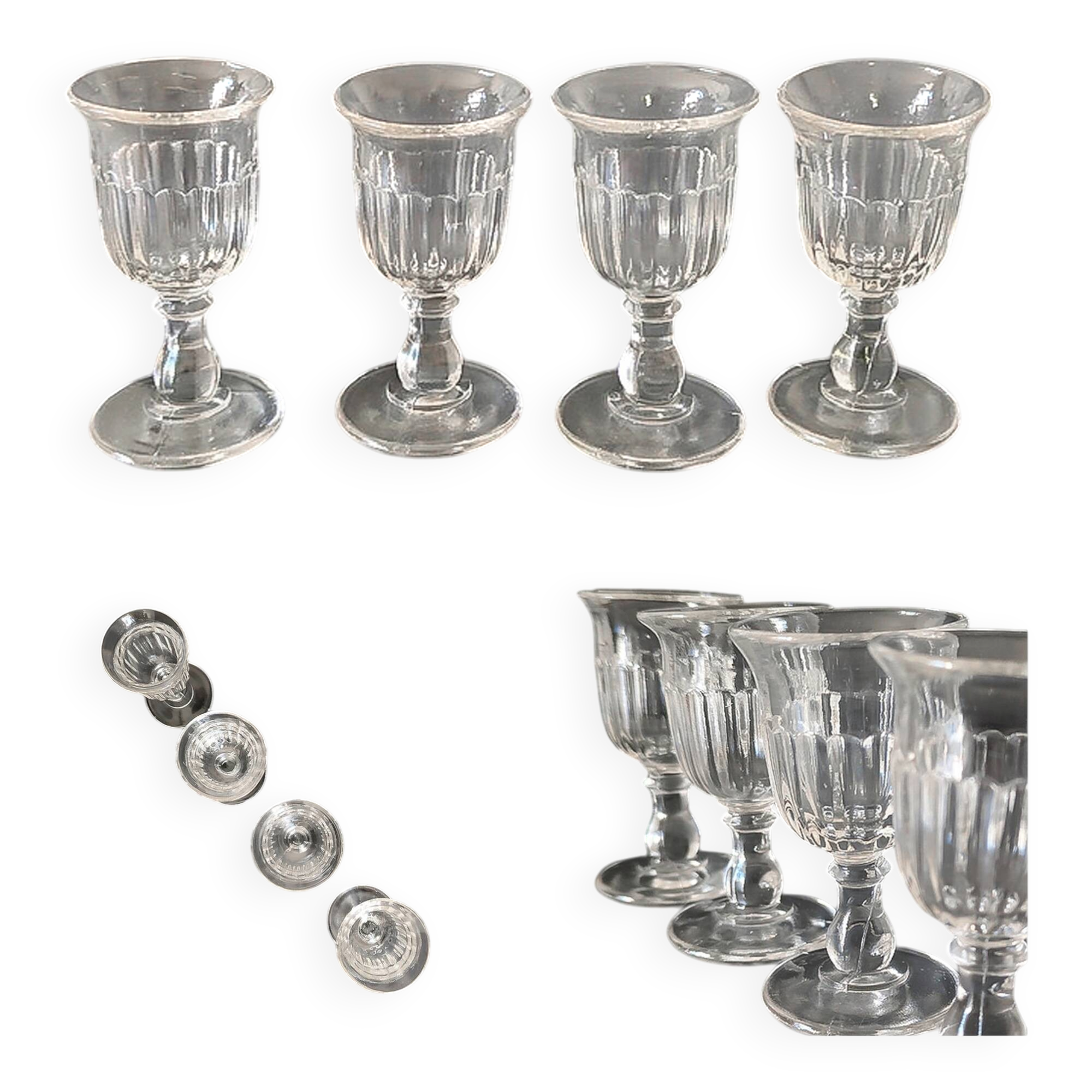 Vintage set of 4 hollow-ribbed tulip liqueur glasses