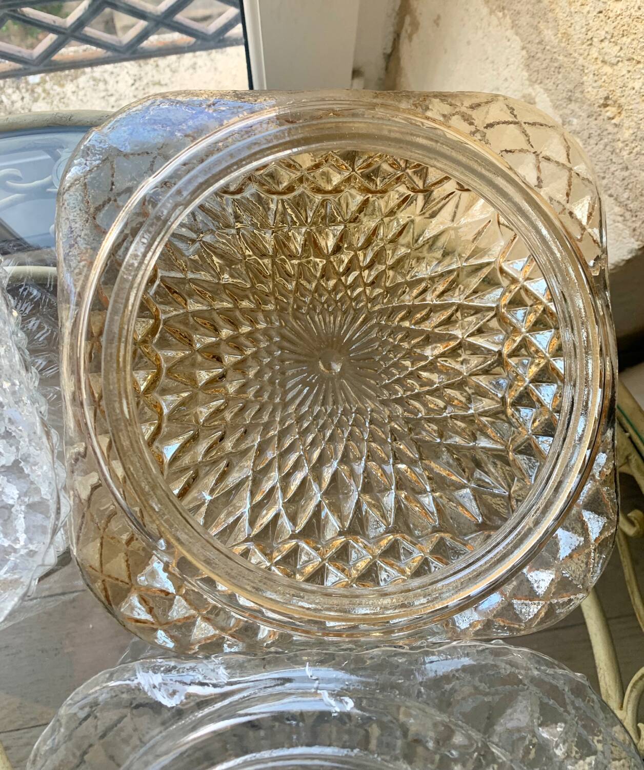 3 vintage chiseled glass ceiling lights 1950-1960