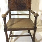 Armchair Henri II wood and leather