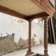 Set of two bistro tables in walnut and tiling from 1890.