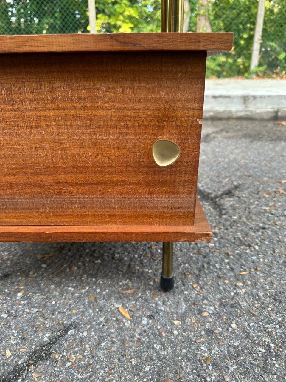 Mid-Century bedside table in solid teak/mahogany with brass, 1960.