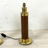 Pair of vintage 1960s lamp bases in wood and brass