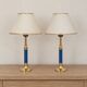 Pair of blue and gold bedside lamps with cream shades – H38 cm