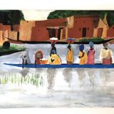 Gouache on paper "African Boat"