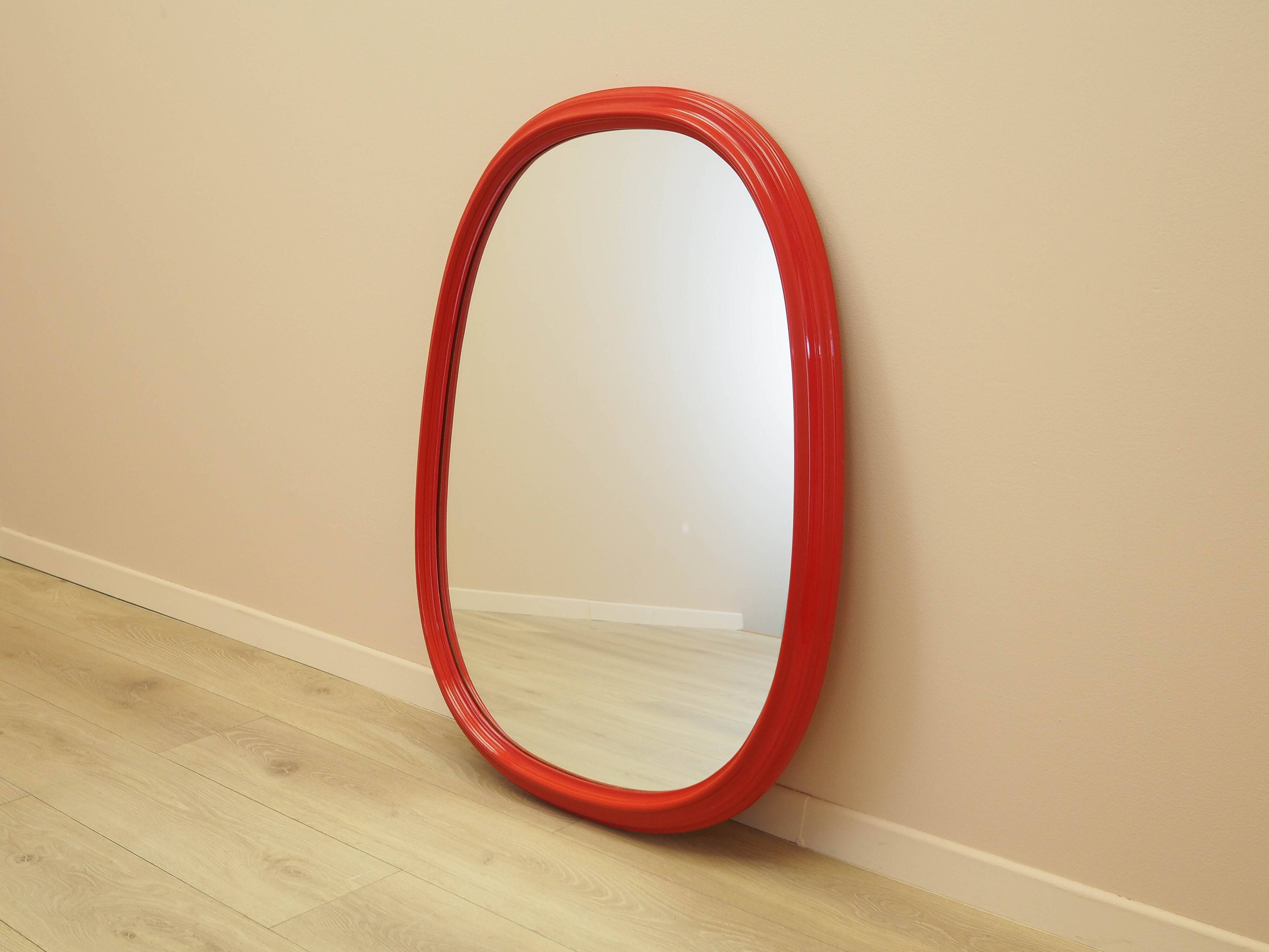 Mirror in a red frame, Danish design, 1970s, made in Denmark