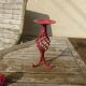 Twisted, patinated wrought iron candlestick red vintage, with pink rose candles