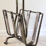Brutalist vintage steel magazine rack