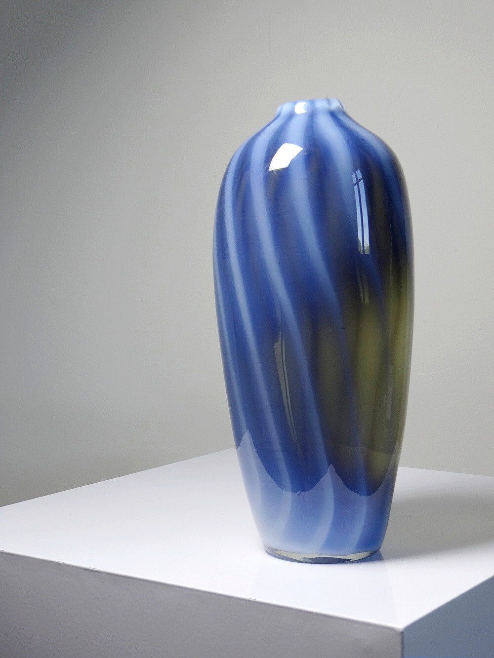 Vintage smoked glass vase lined with opaline, Murano bubble.
