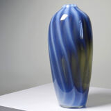 Vintage smoked glass vase lined with opaline, Murano bubble.