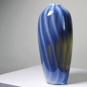 Vintage smoked glass vase lined with opaline, Murano bubble.