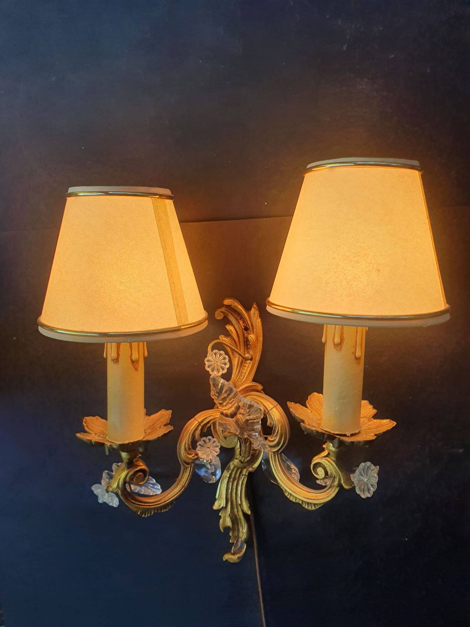Pair of wall sconces candle holders with antique pendants
