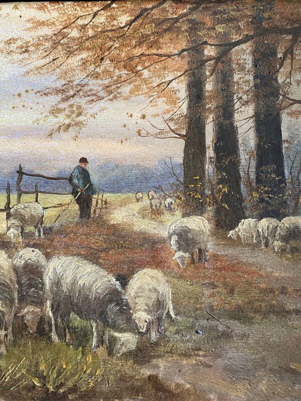 Tableau impressionniste ''Berger se ses moutons'' XIX° siècle signé Barbizon