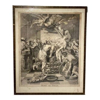 Antique print, the death of Dido, dated 1721