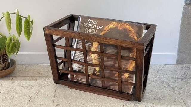 Vintage woven oak magazine rack