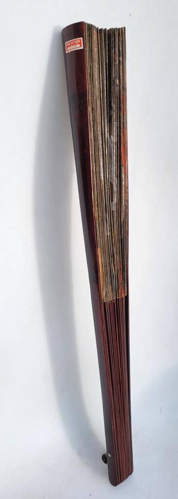 Grand éventail Art Déco grues et Amour en cage