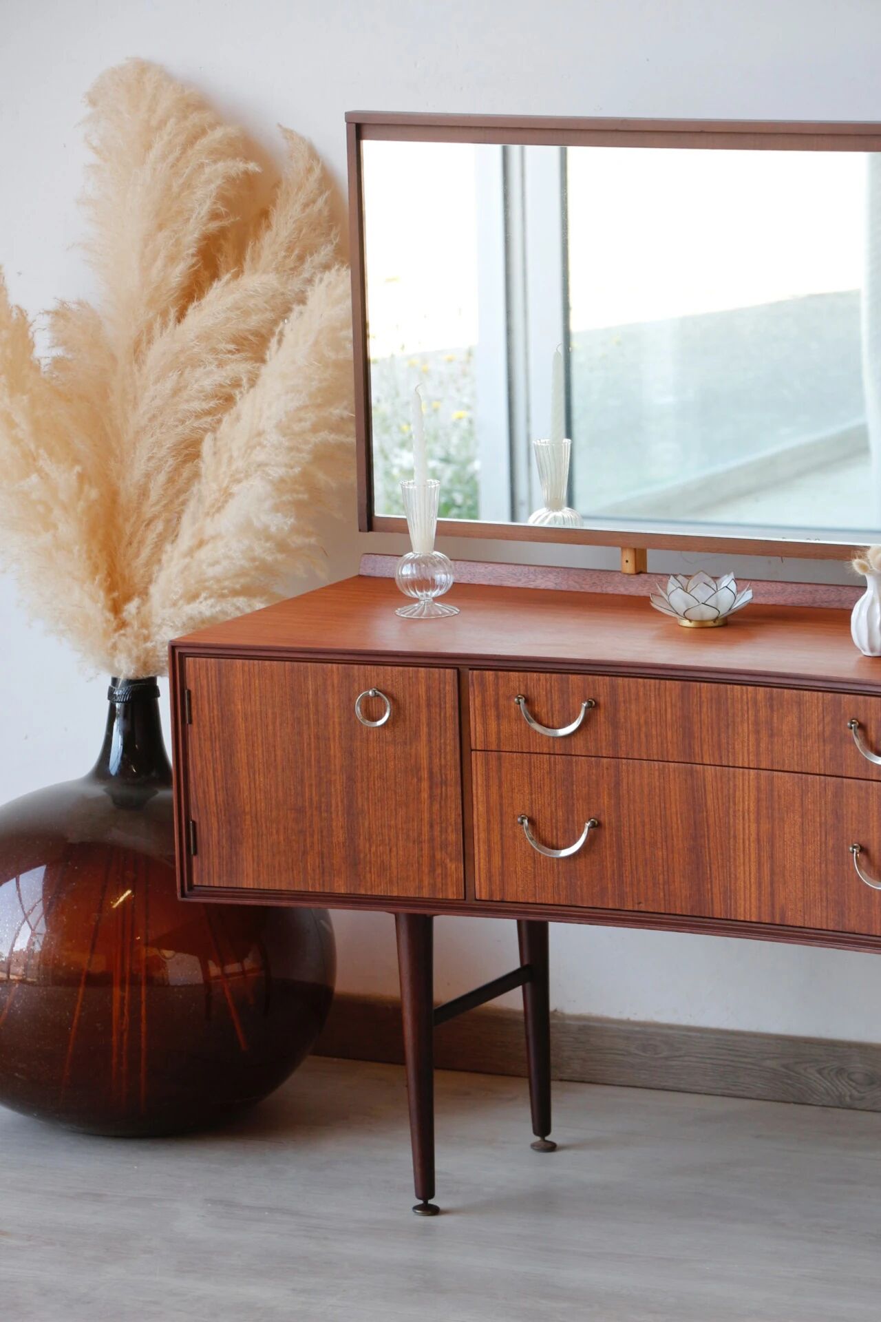 Coiffeuse vintage mid-century en teck (Meredew)