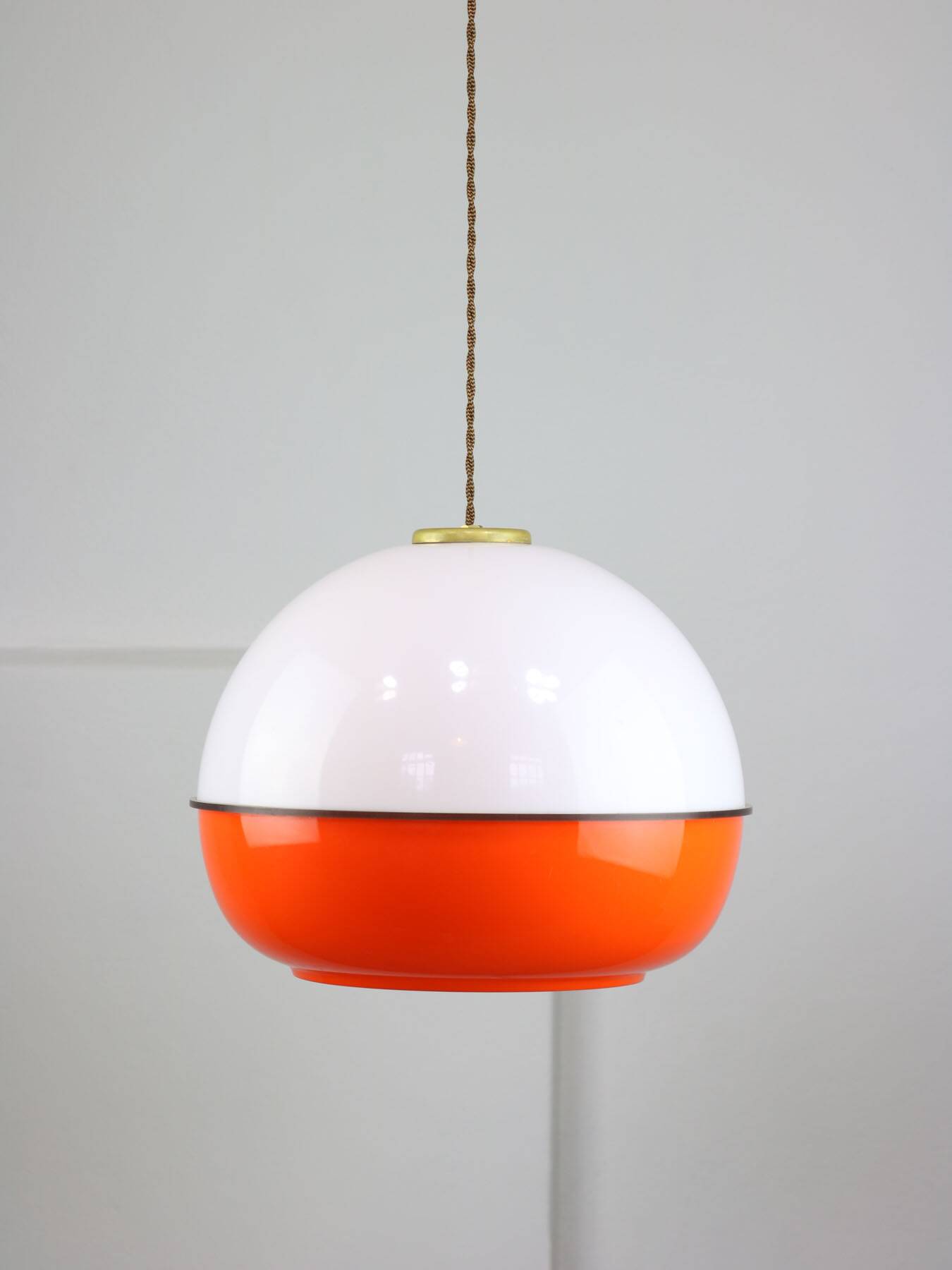 Space Age Italian Orange Plexiglass and Brass Pendant Lamp, 1970s
