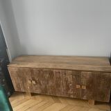 Sideboard wood Mango tree 177x45cm 4 doors 2 shelves black patterns Goa