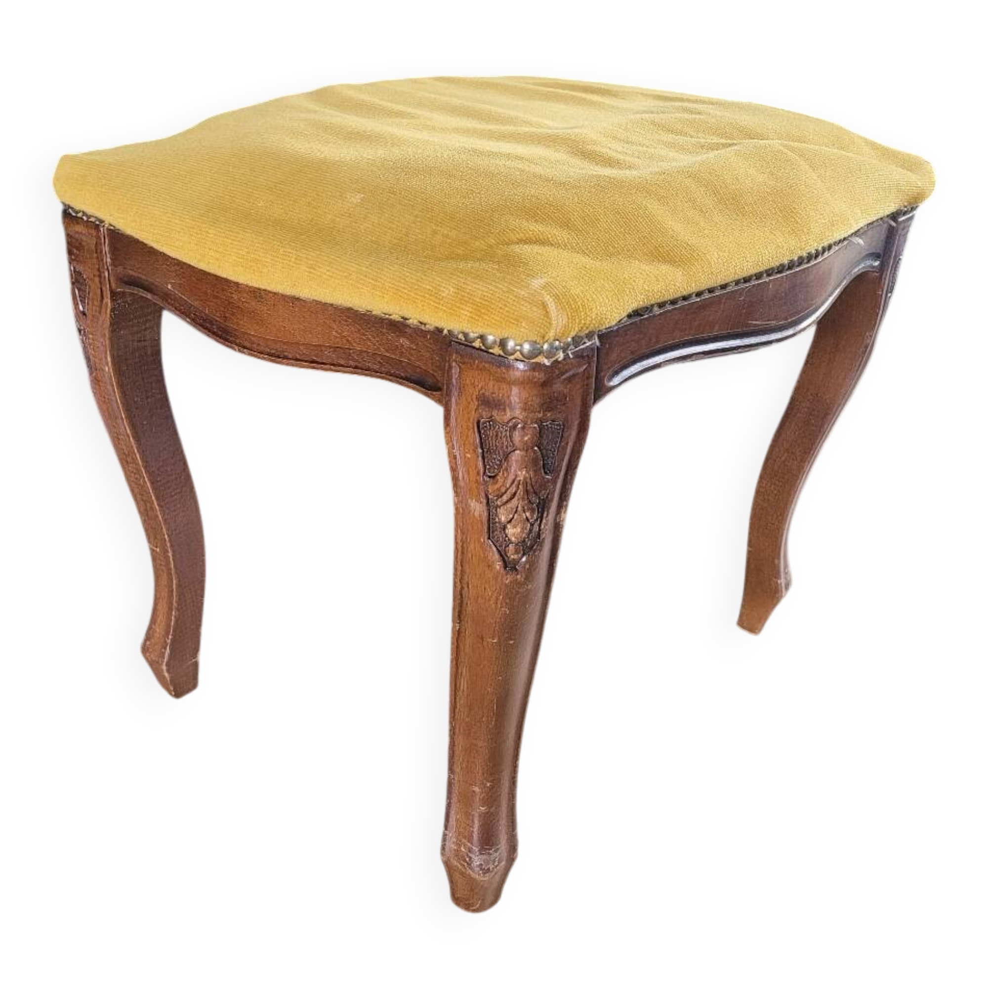 Antique wooden and velvet ottoman stool