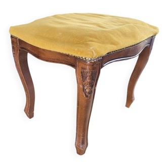 Antique wooden and velvet ottoman stool
