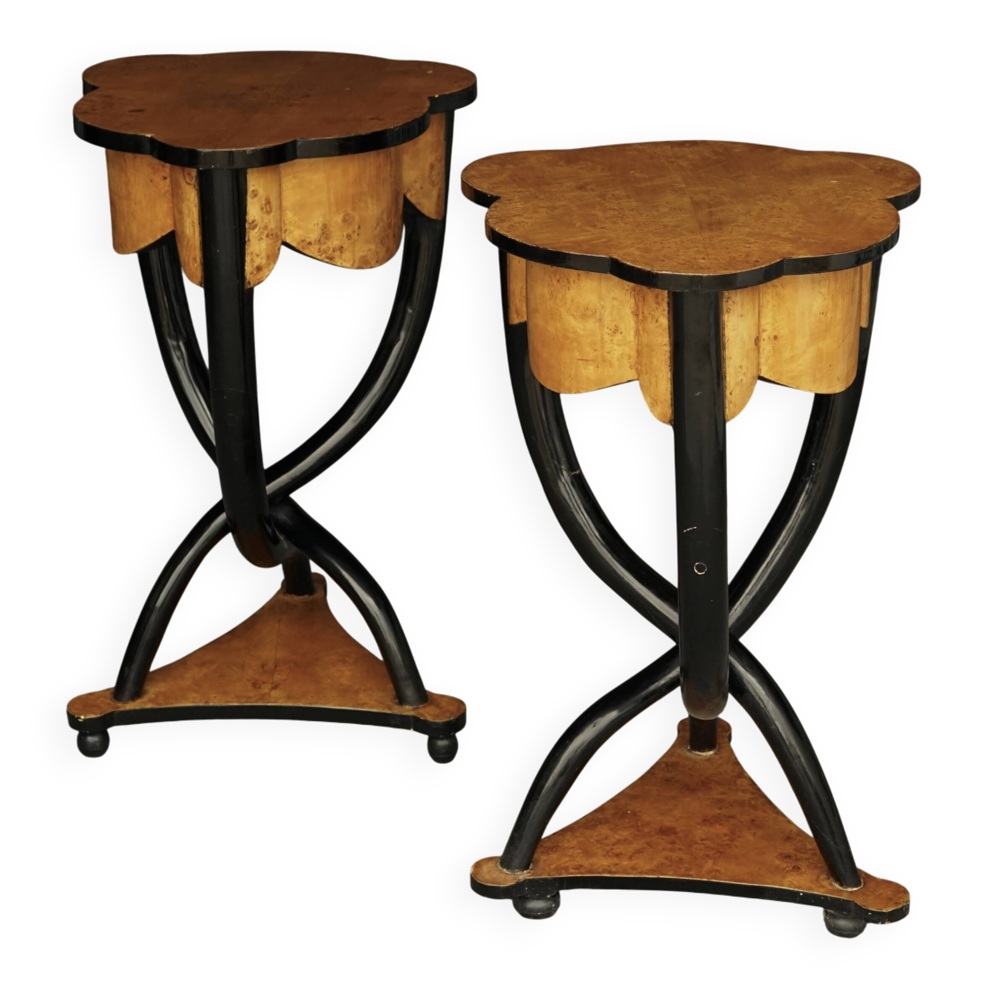 Decorative Italian Burl Maple and Birch wood Side Tables. 1950s