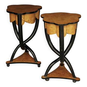 Decorative Italian Burl Maple and Birch wood Side Tables. 1950s