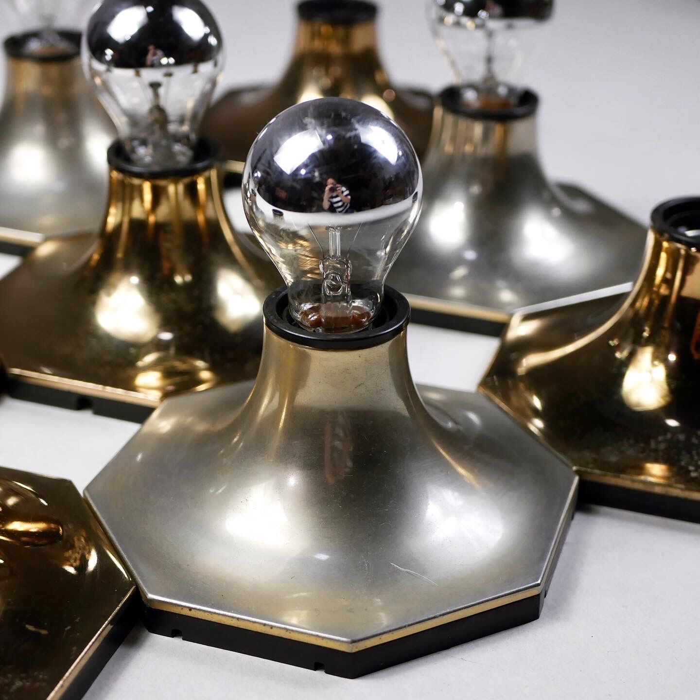 Octagonal silver brass wall lamp Motoko Ishii