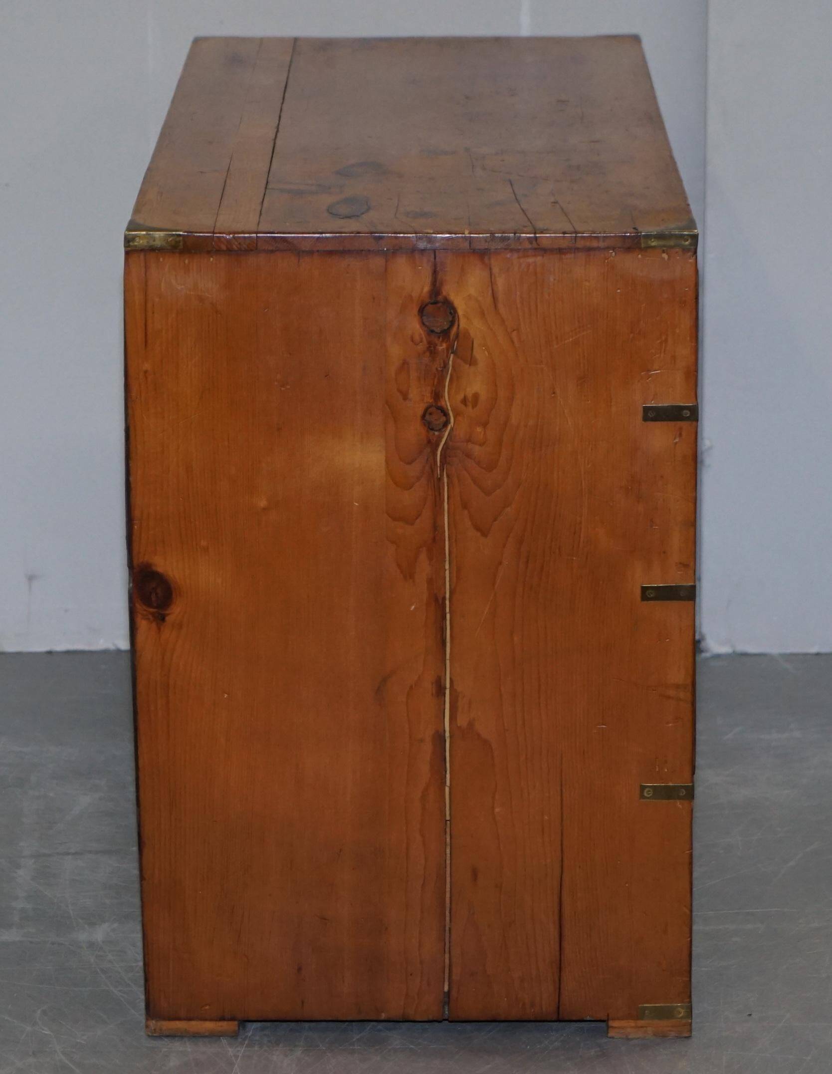 Victorian military pine commode with brass fittings.