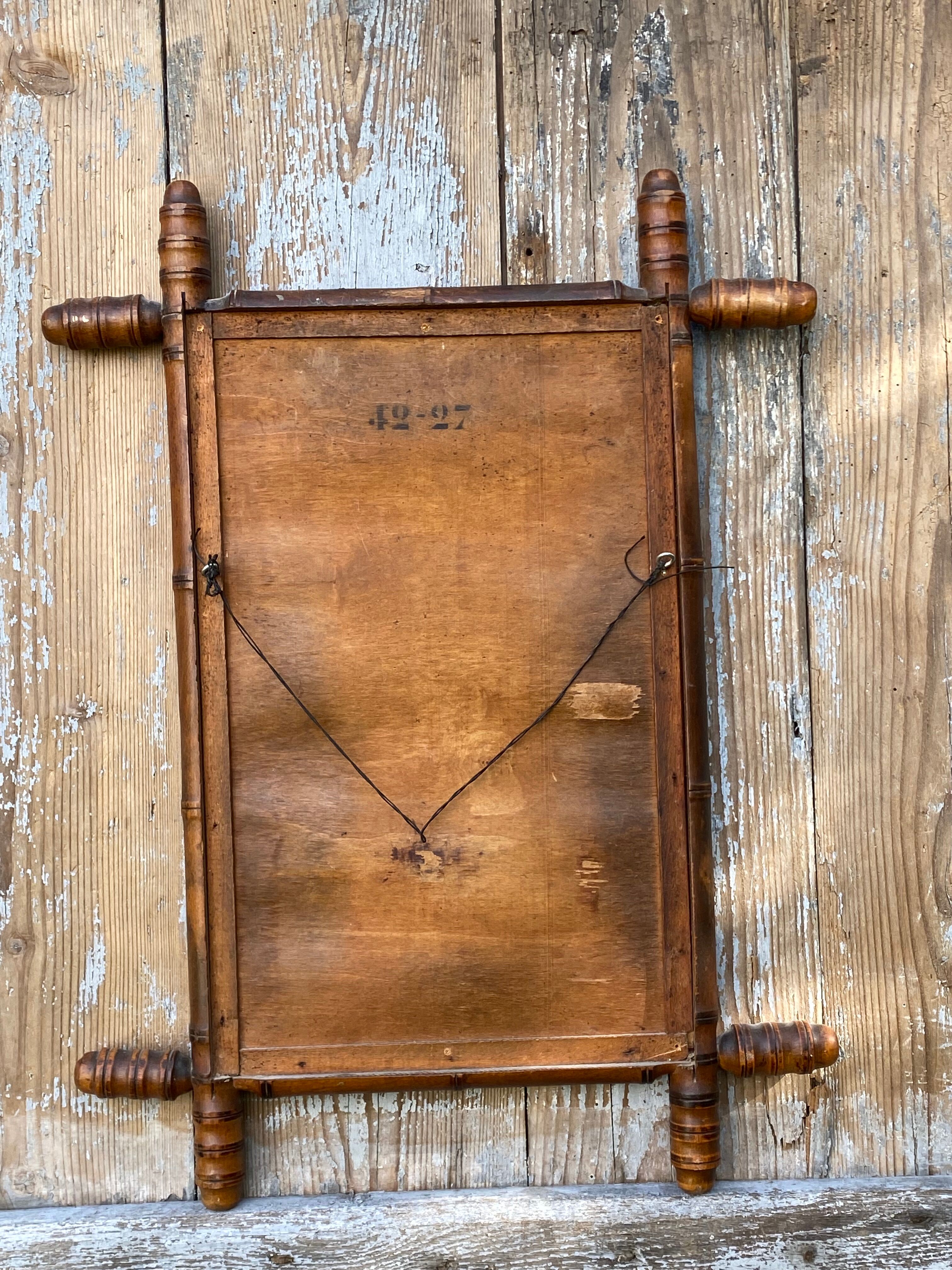 Bamboo-style wooden mirror, 54 x 48 cm