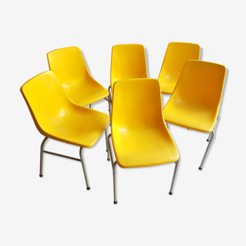 Suite de 6 chaises vintage jaunes