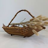 Vintage wooden and bamboo fruit basket
