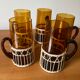 Set of 5 glass and rattan mugs