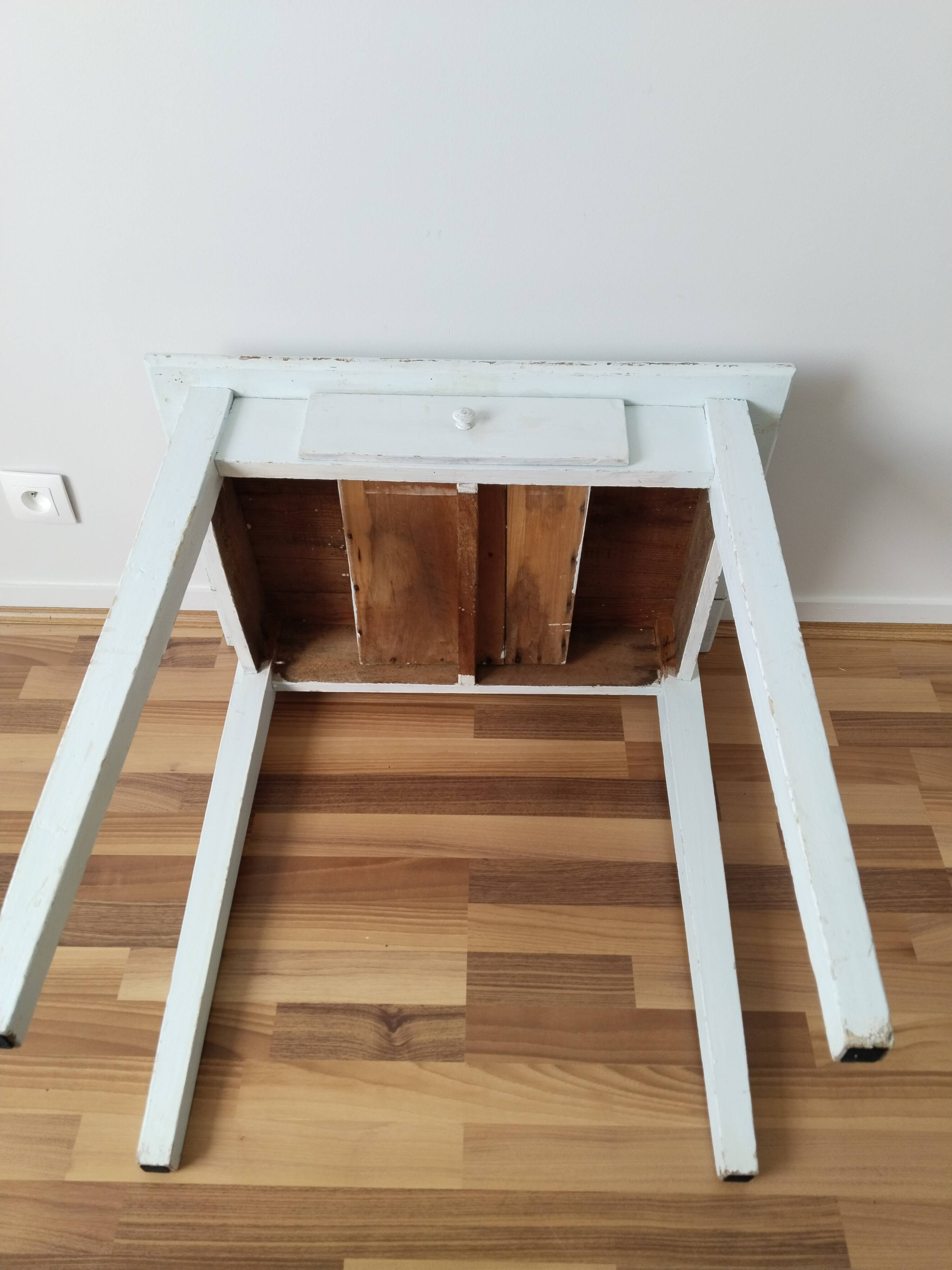 Farm table, kitchen table, rustic blue patina desk, 1950s