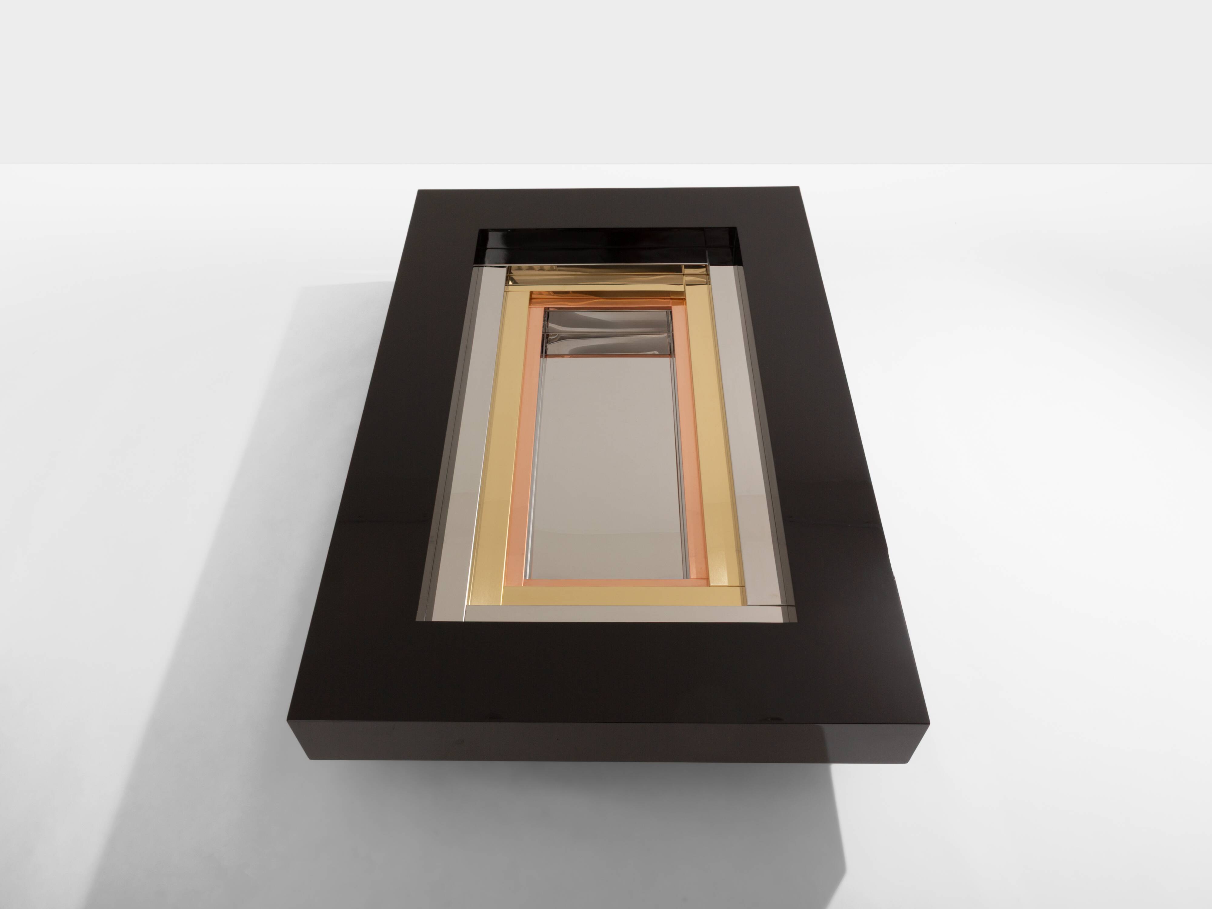 Lacquered brass and chrome coffee table by Alain Delon for Maison Jansen, 1972