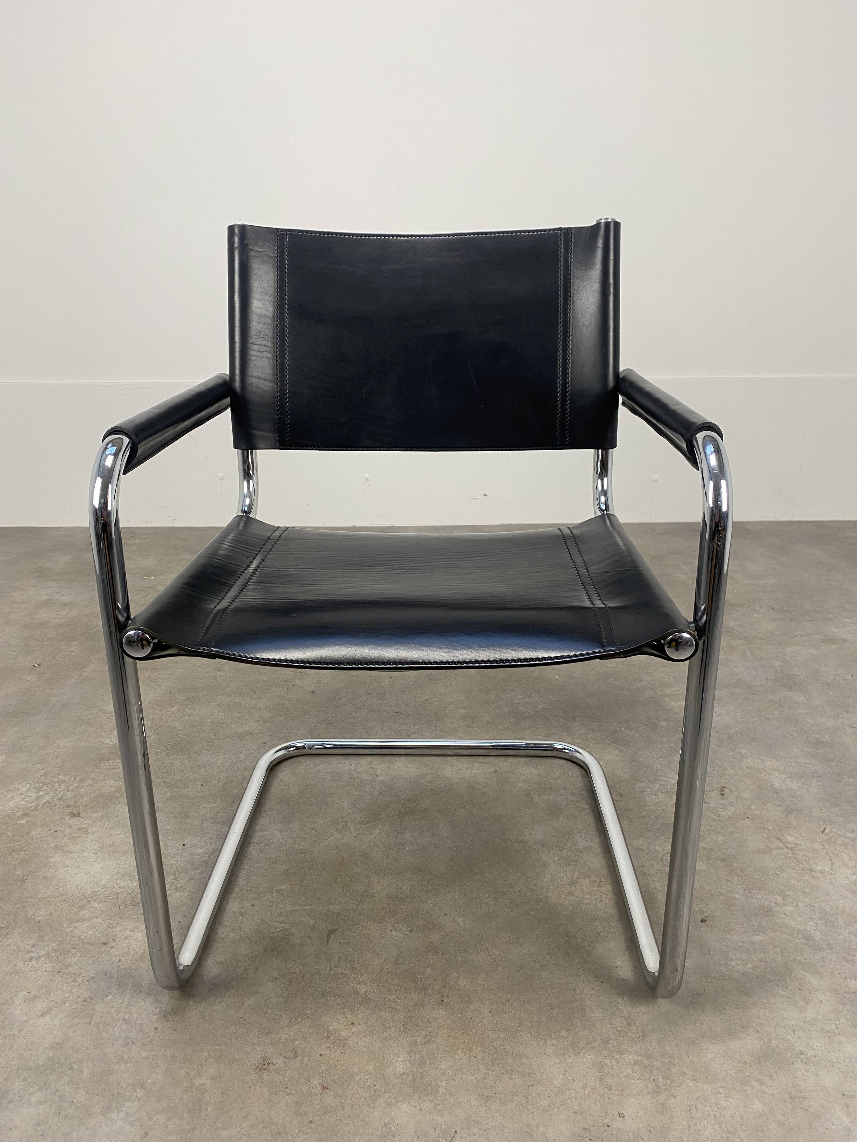 Black and chrome leather cantilever armchair