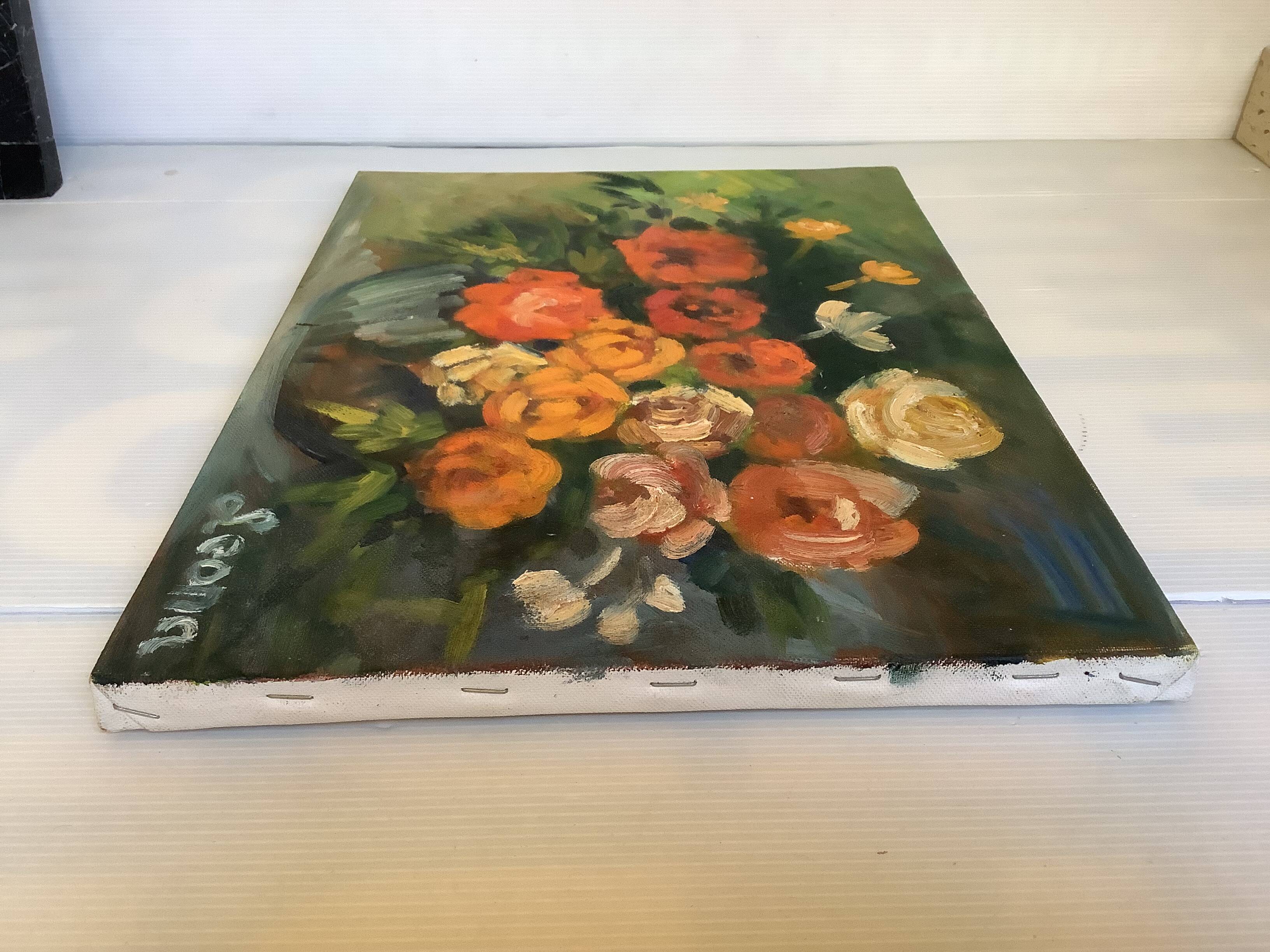 Painting bouquet of flowers oil on canvas signed