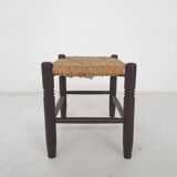 Vintage rattan and wooden stool, France, 1960's