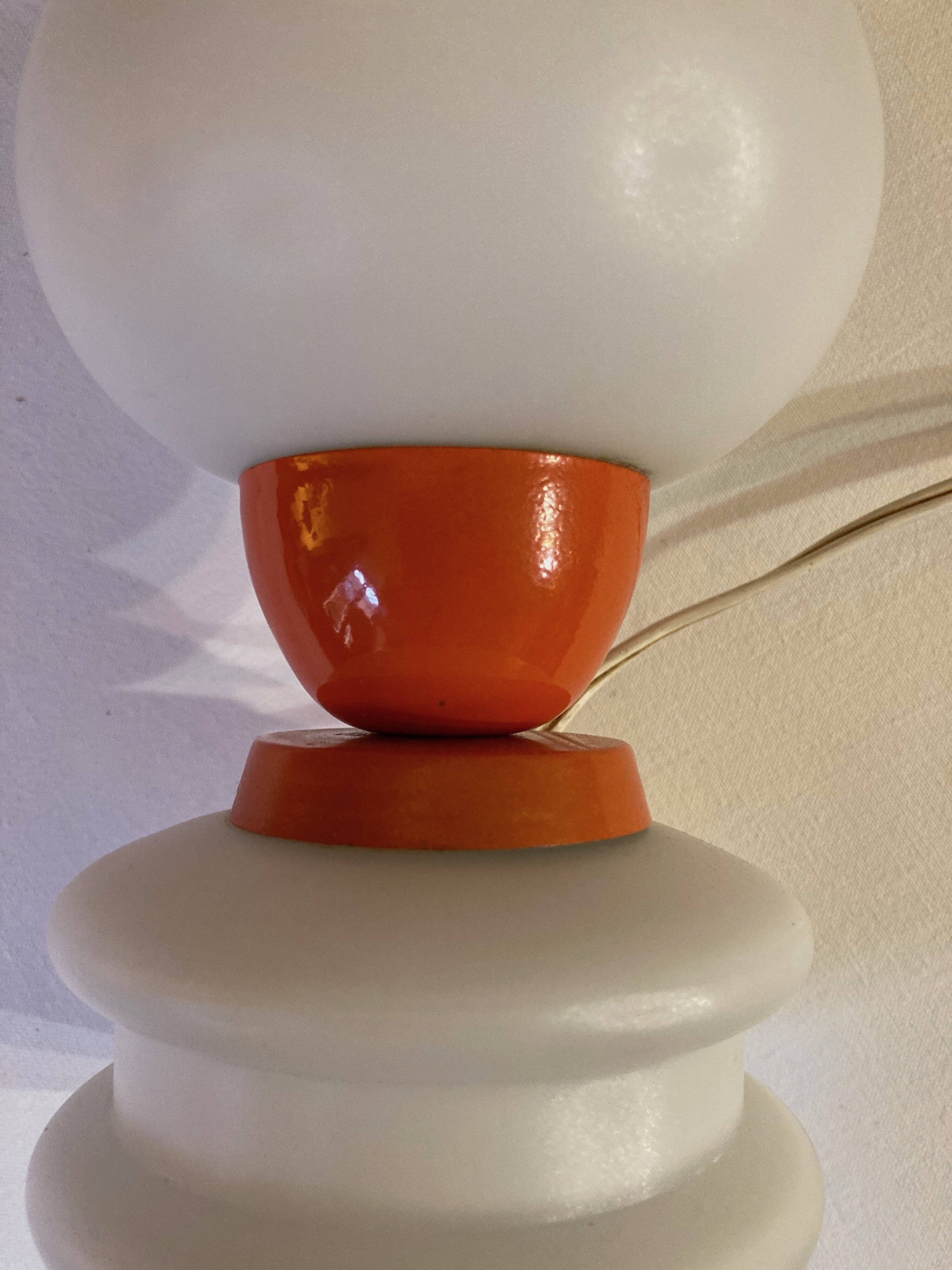 Bedside lamp in opaline glass and orange metal, 1970s