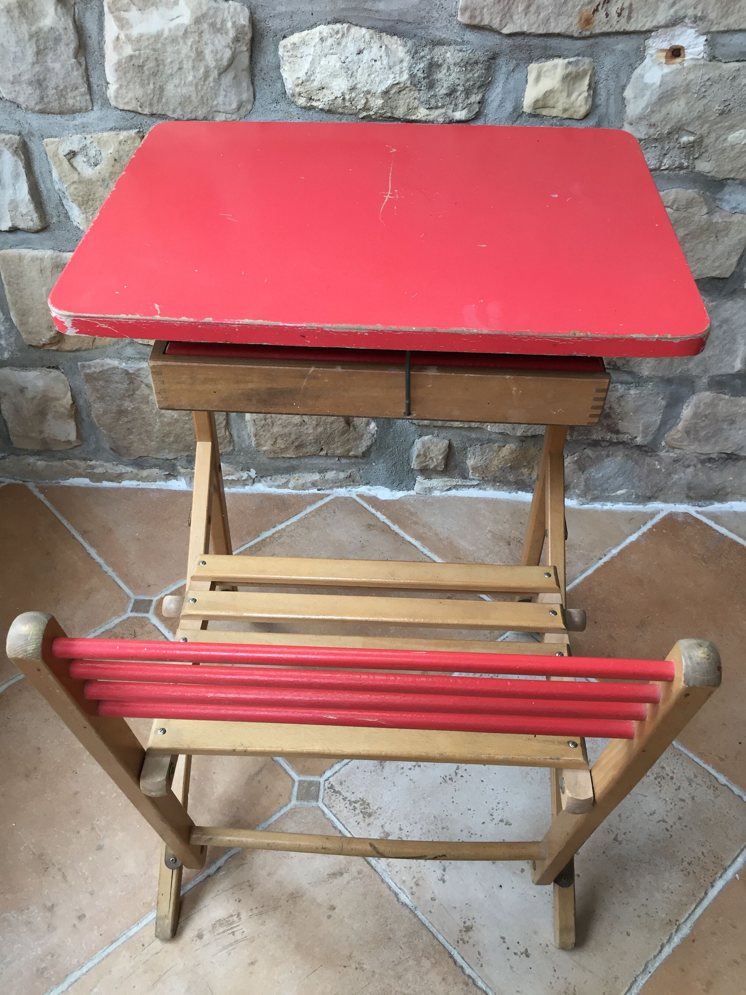 Bureau d'écolier en bois pliable vintage